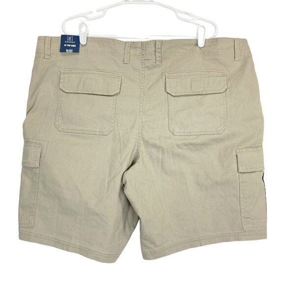 George Men's Cargo Shorts At the Knee Size 46 Flat Front Inseam 9.5" Tan Stretch - Picture 2 of 11